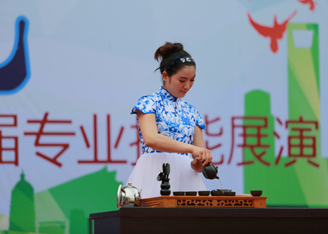 Vocational school students display their skills in Central China