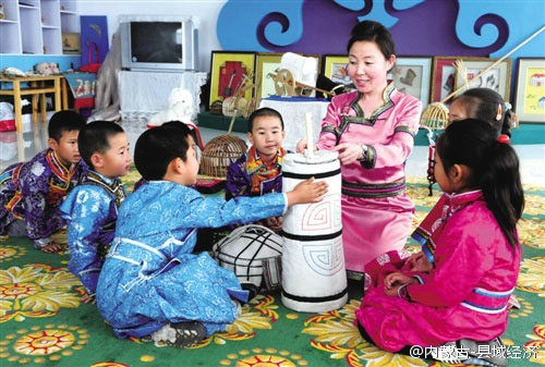 Children learn traditional Mongolian culture
