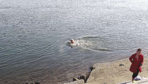 A winter swim in the Yalu River