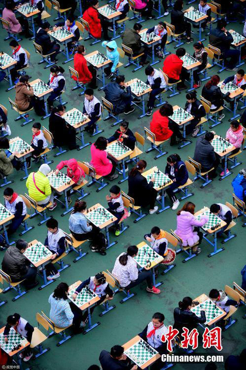 Shenyang students and parents play chess