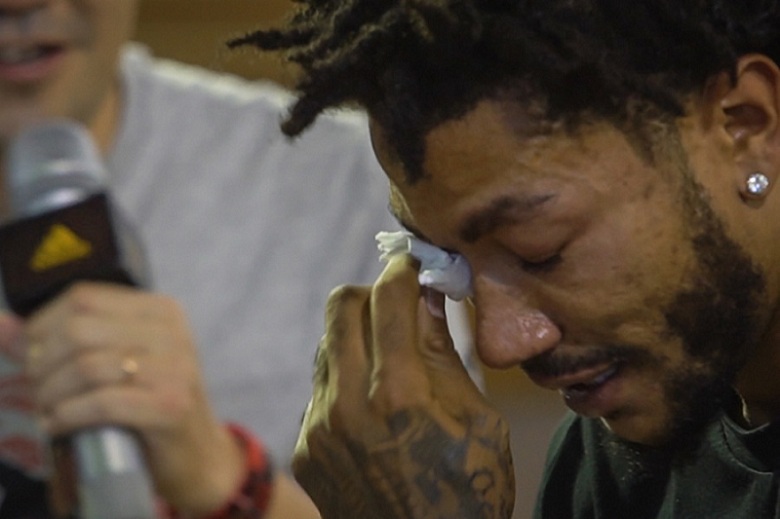 Tribute video brings NBA star D-Rose to tears