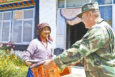 Vegetable harvest in police camp in Tibet