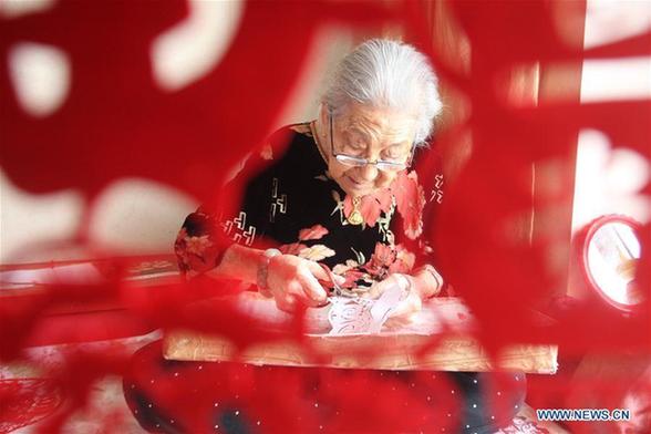 Paper-cuttings made by 103-year-old woman