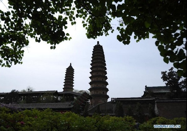 Twin pagodas at Yongzuo Temple in China's Taiyuan