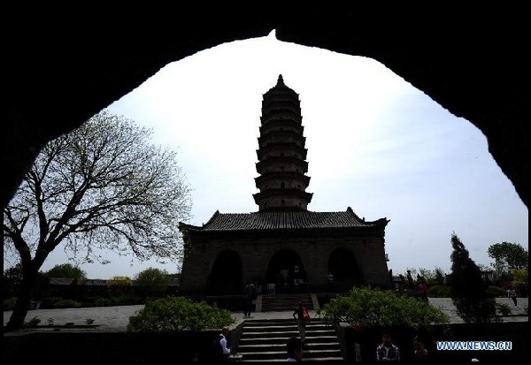 Twin pagodas at Yongzuo Temple in China's Taiyuan