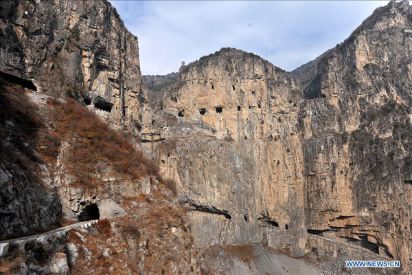 General view of road built on cliff of Taihang Mountains in N China