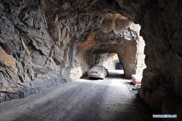 General view of road built on cliff of Taihang Mountains in N China