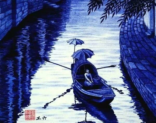 Man displays Chinese paintings in ballpoint pen