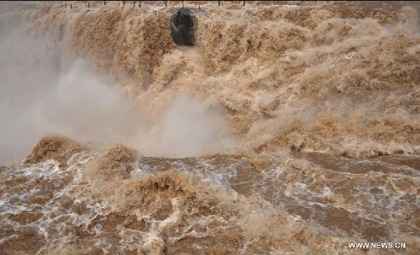 Imposing scenery of Hukou Waterfall on Yellow River