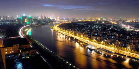 Haihe river illuminated for 60th anniversary of China