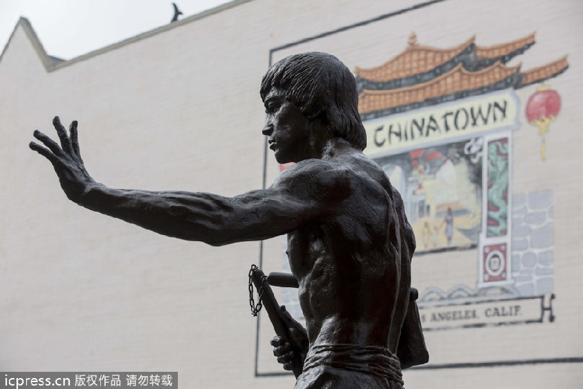 atue of kung fu star Bruce Lee on display in LA[