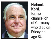 Leaders send condolences over Kohl