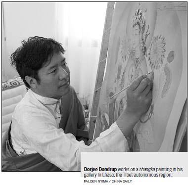 Painter blazing trail for thangka