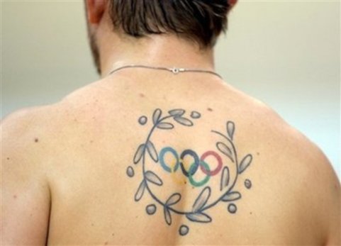 US cyclist Adam Duvendeck sports a tattoo featuring the Olympic rings during US cyclist Adam Duvendeck sports a tattoo featuring the Olympic rings during