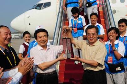 The Olympic torch arrived in the host city Beijing on Tuesday afternoon, ready for the final leg of its global relay before the 29th Olympic Games open on Friday.