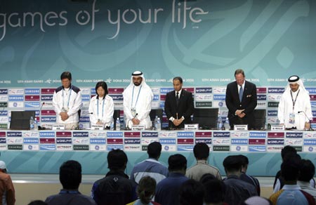 A news conference is held to announce the death of South Korean athlete, Kim Hyung-chil, who was killed while competing in an equestrian individual cross country event at the 15th Asian Games in Doha December 7, 2006.