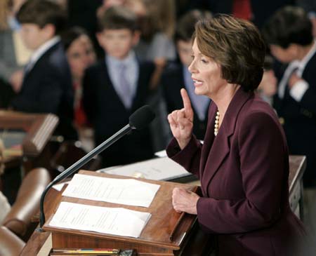 U.S. Speaker of the House Nancy Pelosi (D-CA) speaks after being elected the first ever female Speaker of the U.S. House of Representatives on the first day of the 110th Congress in Washington January 4, 2007. 