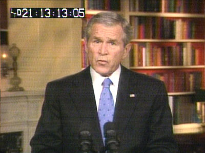 U.S. President George W. Bush discusses his new plan for Iraq during a nationally televised address from inside the White House Library in Washington, in this frame grab on January 10, 2007. 