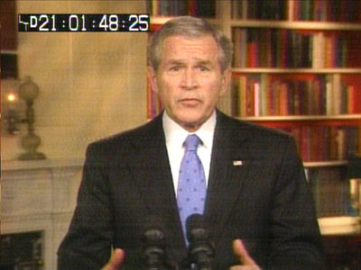 U.S. President George W. Bush discusses his new plan for Iraq during a nationally televised address from inside the White House Library in Washington, in this frame grab on January 10, 2007.