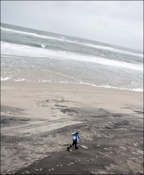 A woman jogs on the beach of Kampen on the northern German island of Sylt. The British Isles and Germany were battered by a severe storm front packing gale-force winds that left one man dead in northwest England, with forecasters predicting worse to come.(AFP/DDP/Roland Magunia) 