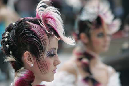 A model gets ready for the Tenth Moscow Championship of Hairdressers and Nail Art Designers in central Moscow, January 26, 2007. Over 300 artists are competing in the show, till the finals on Saturday. 