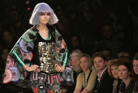 A model wears creations by Manish Arora during 2007 Autumn/Winter show during London Fashion Week February 12, 2007.