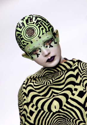 A model wears a creation for designer Manish Arora during his Autumn/Winter 2007 show at London Fashion Week in London February 12, 2007.