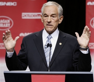 Republican presidential contender Rep. Ron Paul, R-Texas., answers a question during the first republican presidential primary debate of the 2008 election at the Ronald Reagan Library on Thursday, May 3, 2007 in Simi Valley, Calif. 
