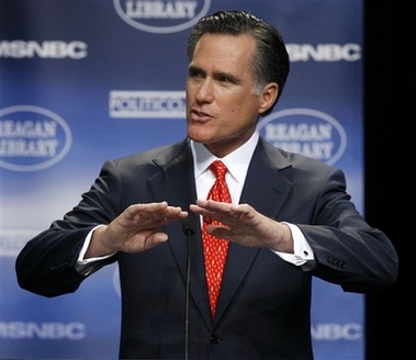 Republican presidential contender Mitt Romney, former Massachusetts governor, answers a question during the first republican presidential primary debate of the 2008 election at the Ronald Reagan Library on Thursday, May 3, 2007 in Simi Valley, Calif. 