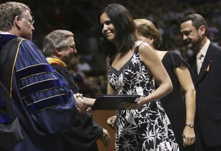 The family of slain Virginia Tech graduate student, Juan Ramon Ortiz-Ortiz, accept his degree during Graduate Commencement Ceremonies at Cassell Coliseum on the campus of Virginia Tech in Blacksburg, Virginia, May 11, 2007.