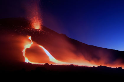 Mount Etna spews lava in Sicily
