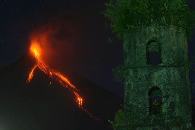 Quiet volcano eruption