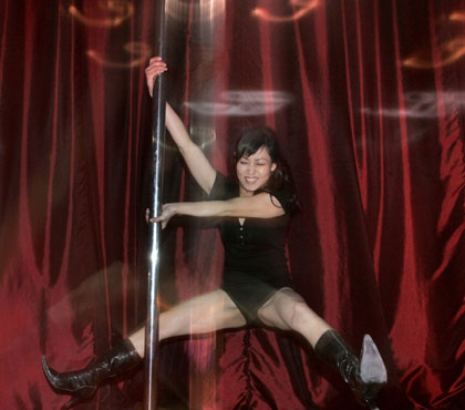 White collars pole dance to fitness