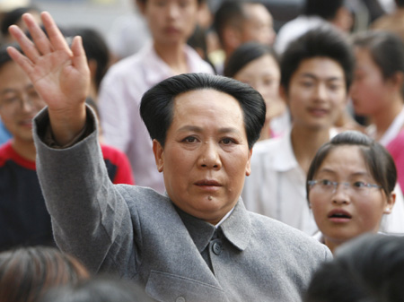 Woman imitates Chairman Mao