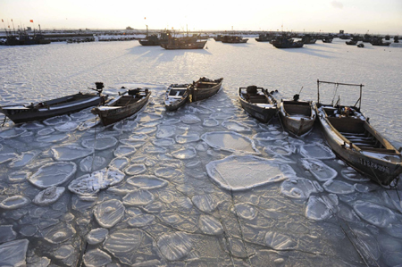 Ships stranded in frozen sea