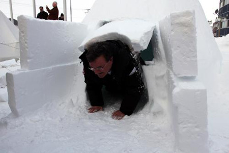 Canadian minister of finance visits snow-built hut