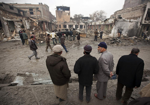 Destroyed sites after blasts in Kabul