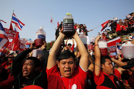 Pouring human blood to protest in Bangkok