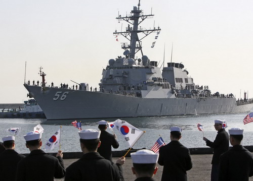 US navy ship in South Korea for joint military drill