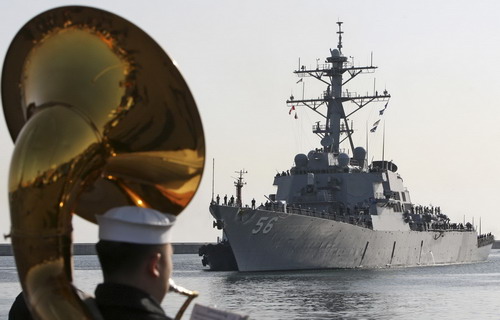 US navy ship in South Korea for joint military drill