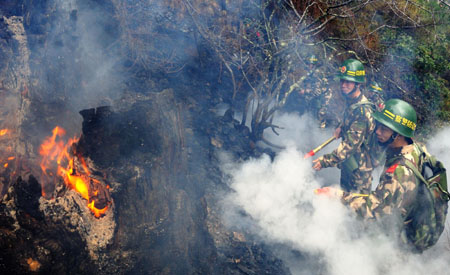 Forest fire raging in Tibet