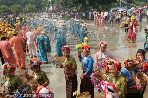 Splashing water for good luck, happiness