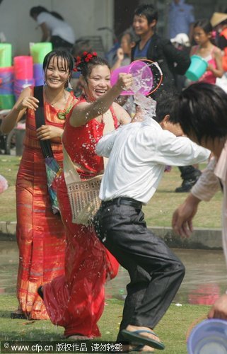 Splashing water for good luck, happiness