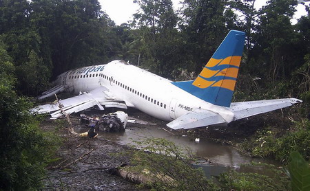 Several hurt as Indonesian plane breaks up on landing