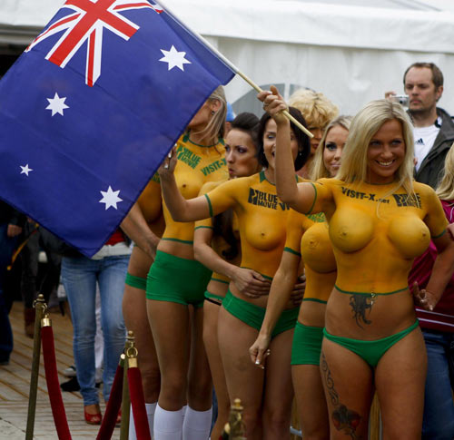 Bodypainted soccer fans