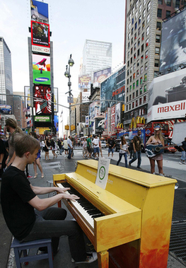 Sreet pianos set up at Times Square