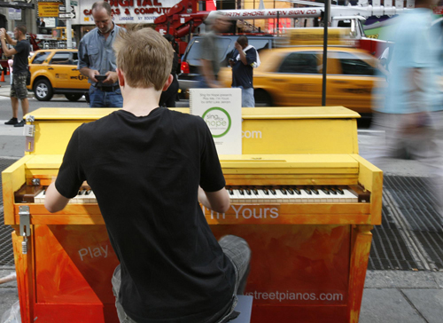 Sreet pianos set up at Times Square
