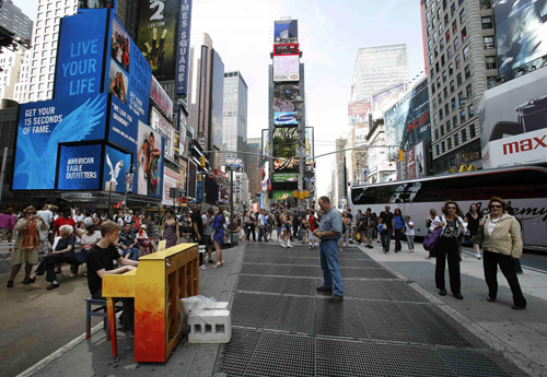 Sreet pianos set up at Times Square