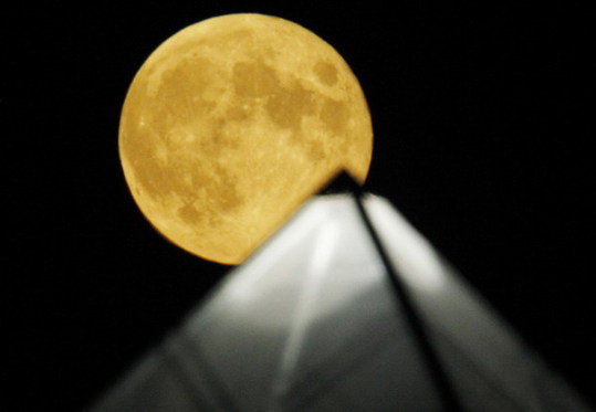 Moon above pyramid at the Glastonbury Festival 2010
