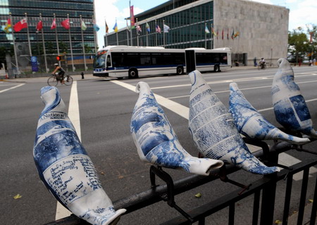 Peace doves hang out near UN headquarters in NYC